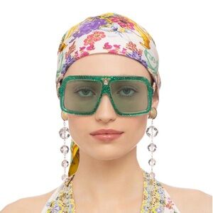 CAMILLA Free People “Starry Nights” emerald glitter oversized boho sunglasses